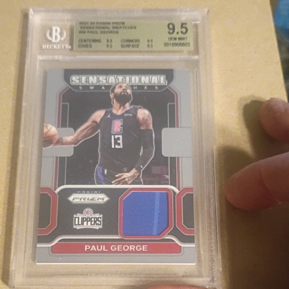 Paul George 2021-22 Panini Prizm Beckett Graded 9.5 Sensational Swatches Jersey